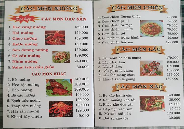 Menu với rất nhiều món đặc trưng và giá cực kỳ ưu đãi