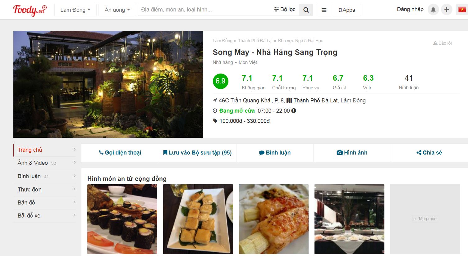 Đánh giá nhà hàng SongMay trên Foody