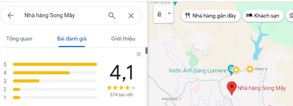 Đánh giá nhà hàng Song Mây trên Google map