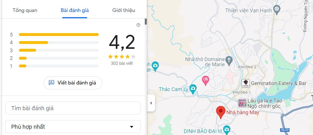 Review nhà hàng May trên google Map